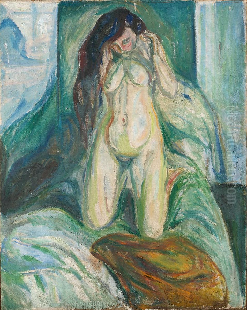 Kneeling Nude Oil Painting by Edvard Munch