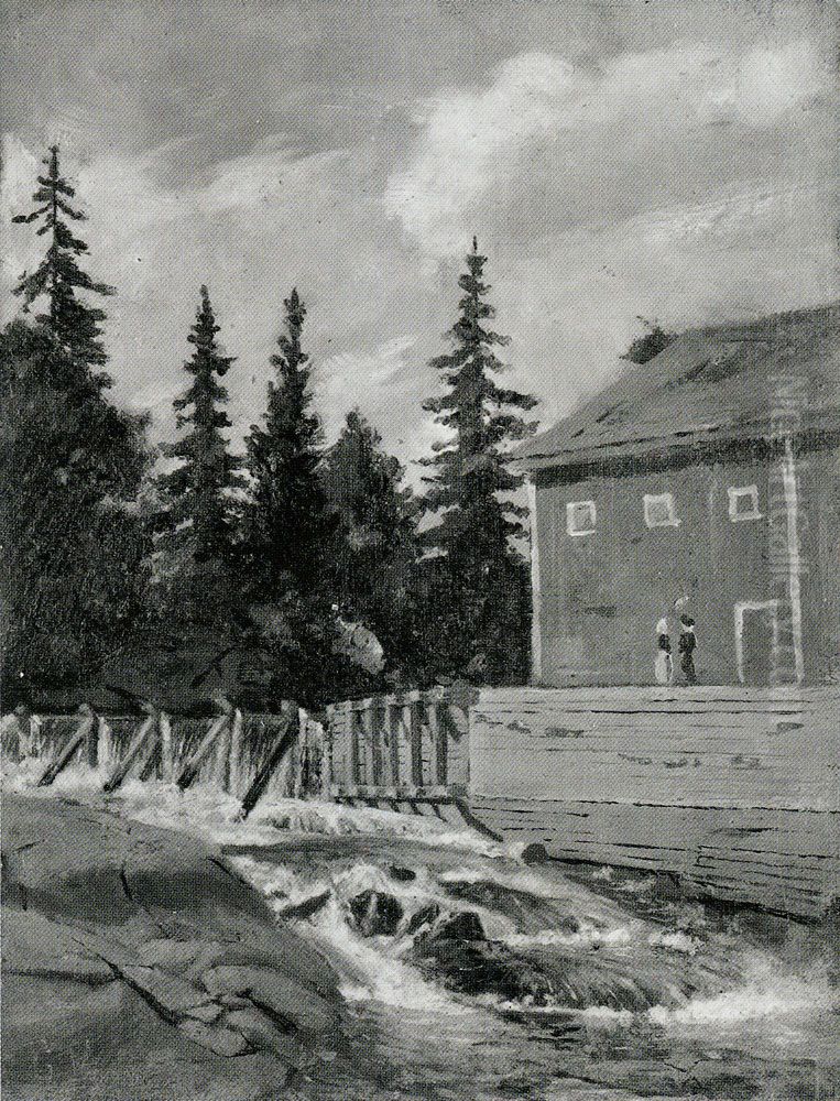 Landscape with Waterfall and House Oil Painting by Edvard Munch