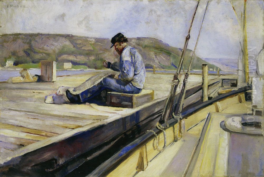 Man Binding Fishnet Oil Painting by Edvard Munch
