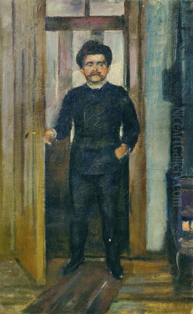 Man Standing in the Doorway Oil Painting by Edvard Munch