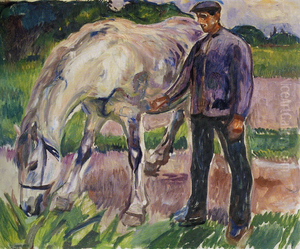 Man with Horse Oil Painting by Edvard Munch