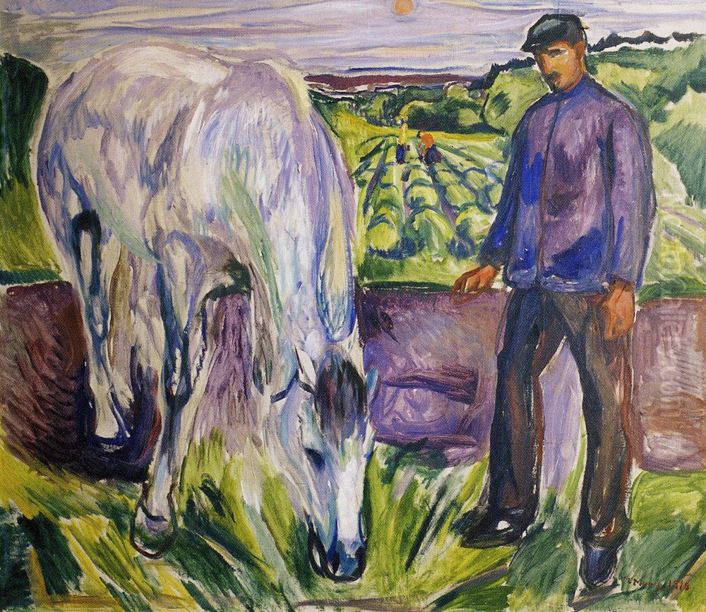 Man with Horse Oil Painting by Edvard Munch