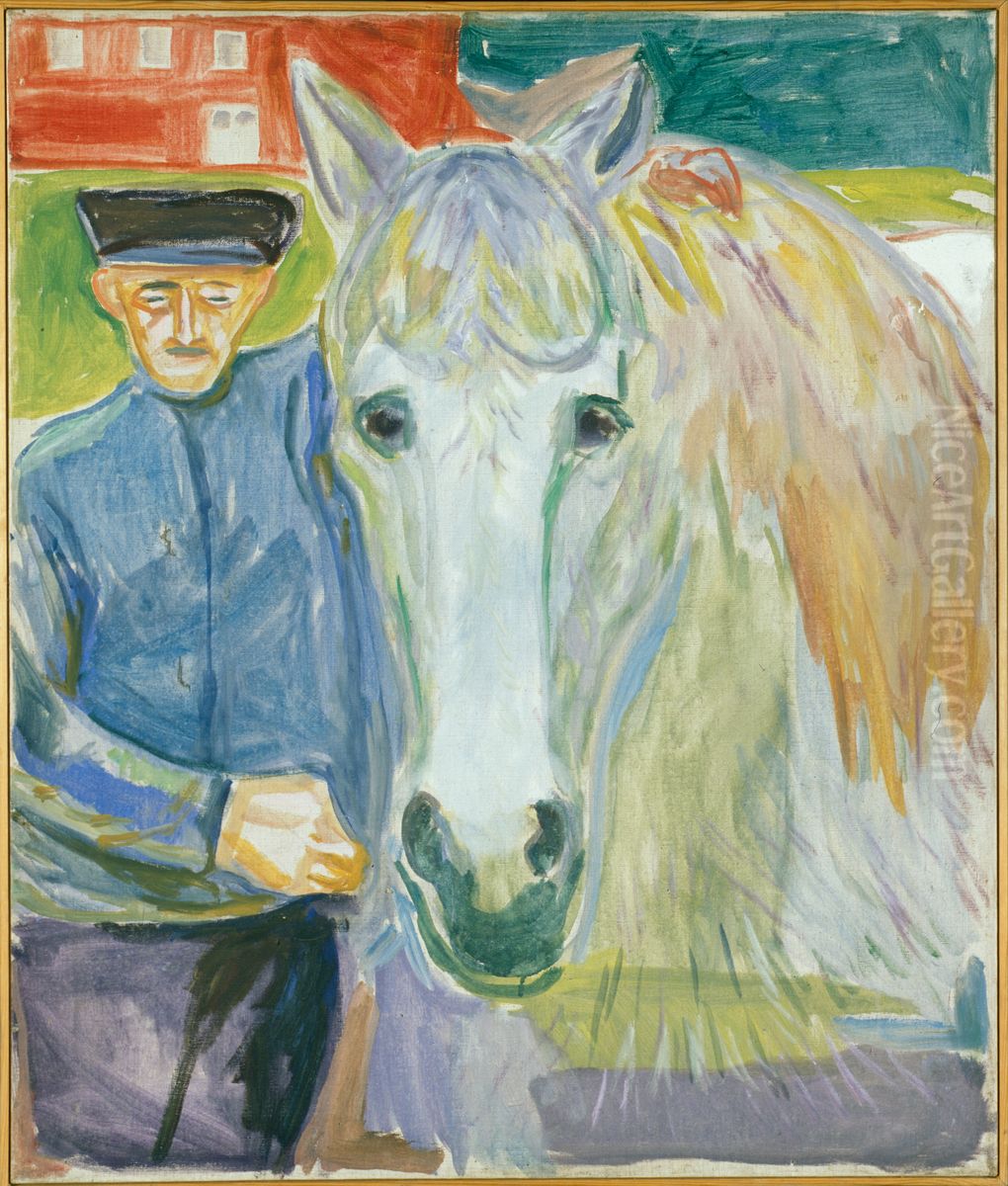 Man with Horse Oil Painting by Edvard Munch