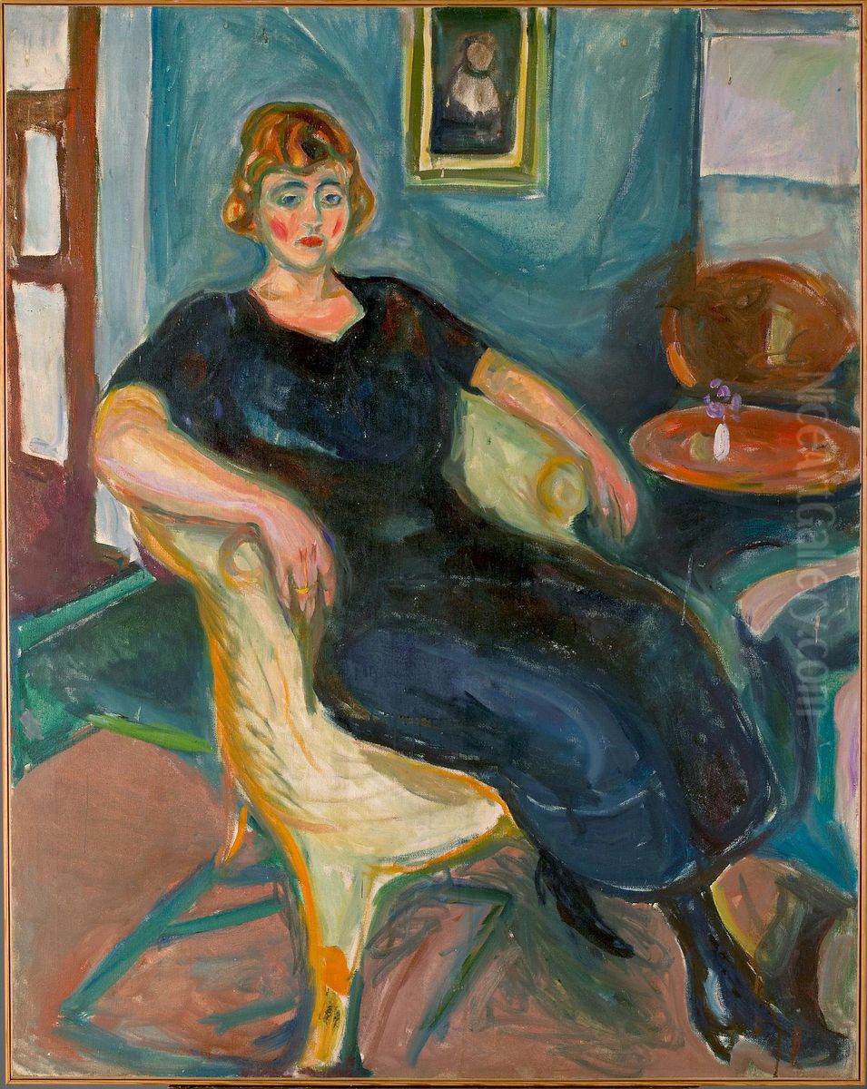 Model in Wicker Chair Oil Painting by Edvard Munch