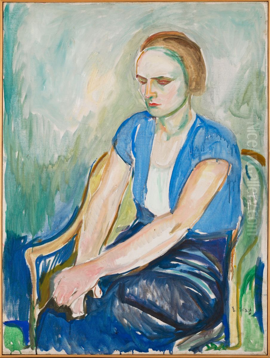 Model with Hands Resting on Knees Oil Painting by Edvard Munch