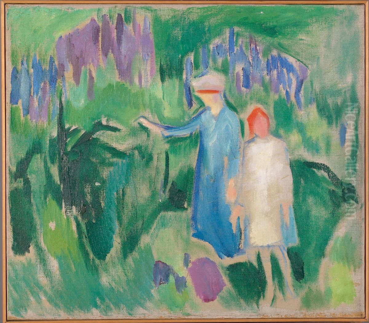 Mother and Daughter in the Garden Oil Painting by Edvard Munch