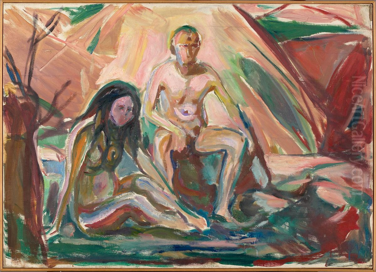 Naked Man and Woman, Seated Oil Painting by Edvard Munch
