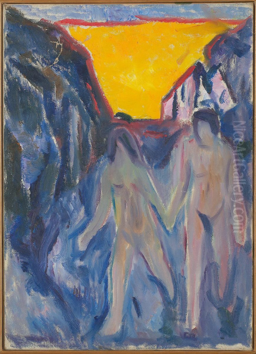 Naked Man and Woman, Walking Oil Painting by Edvard Munch