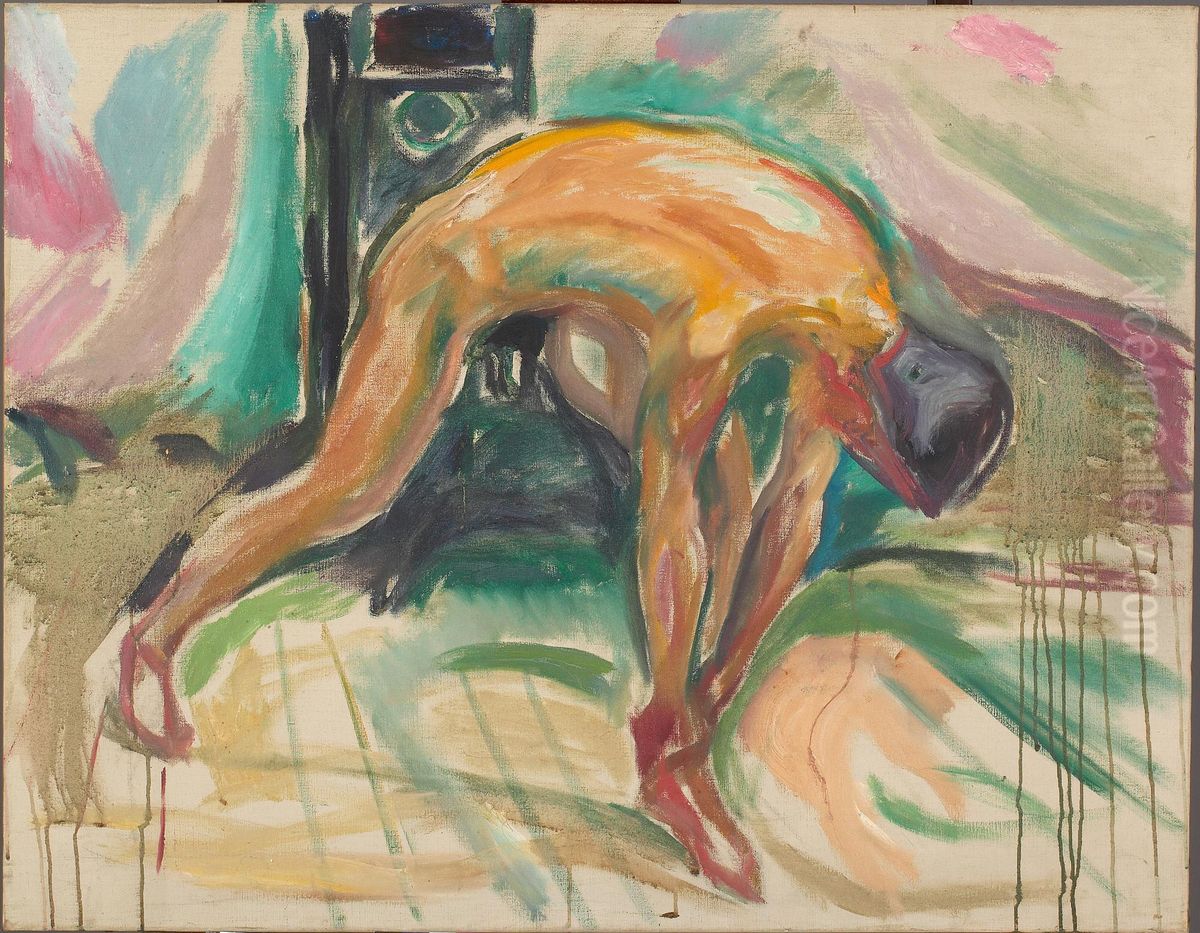 Naked Man Gripping His Ankle Oil Painting by Edvard Munch