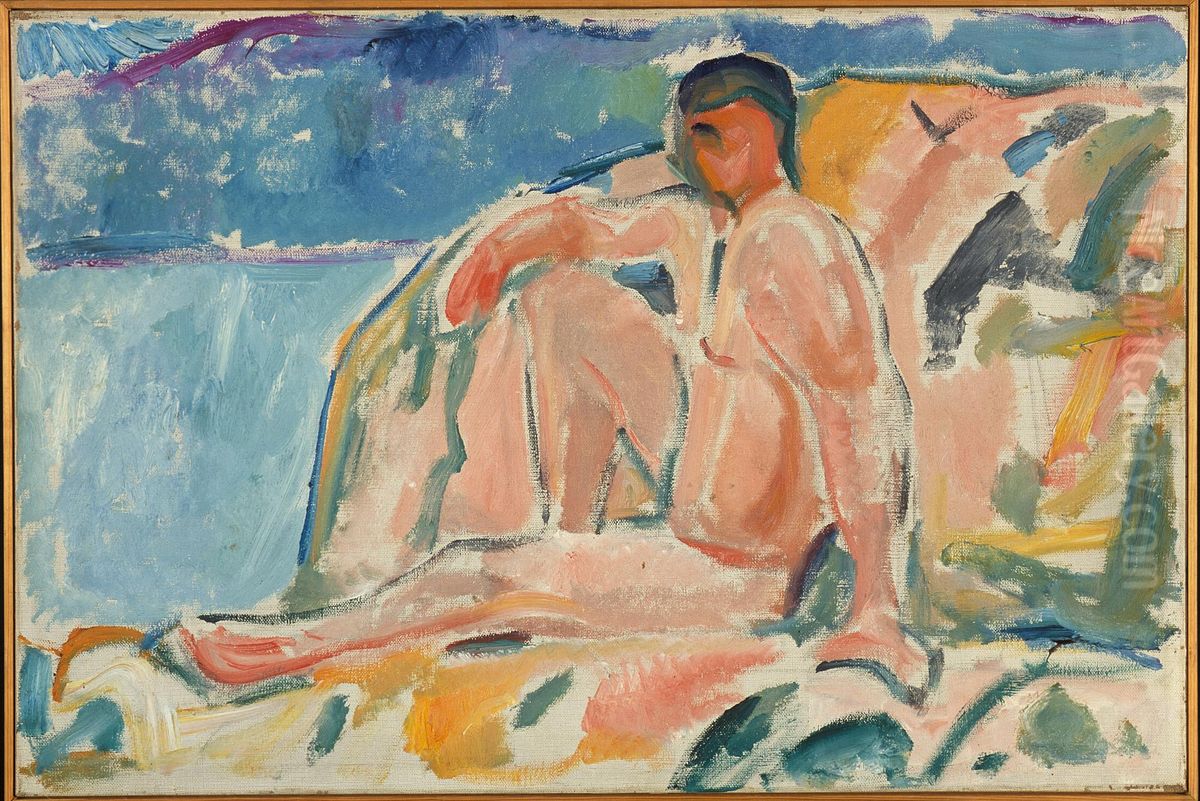 Naked Man on Rock Oil Painting by Edvard Munch