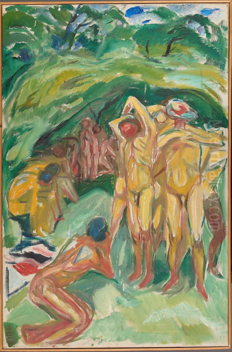 Naked Men in the Woods Oil Painting by Edvard Munch