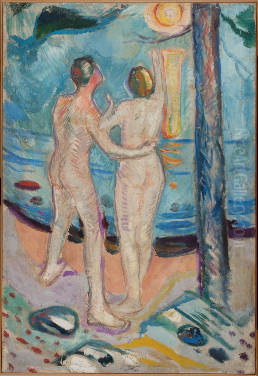 Nude Couple on the Beach Oil Painting by Edvard Munch