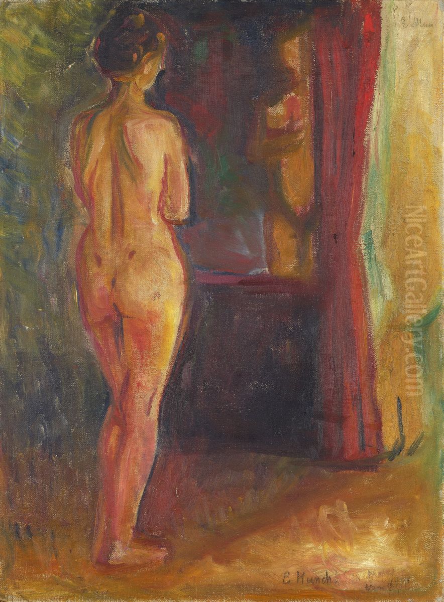 Nude in Front of the Mirror Oil Painting by Edvard Munch