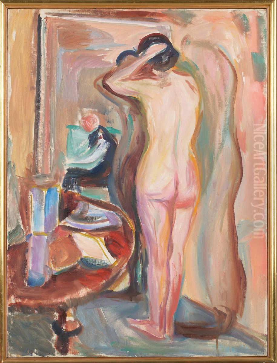 Nude in Front of the Mirror Oil Painting by Edvard Munch
