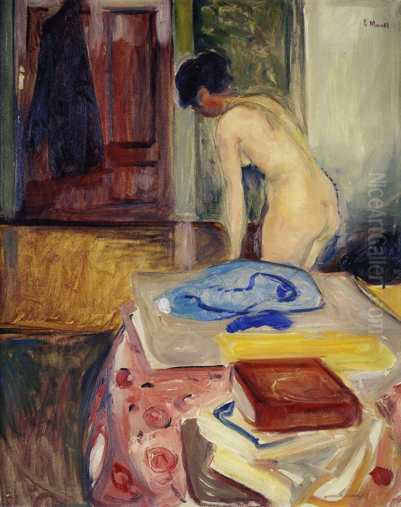 Nude in Interior Oil Painting by Edvard Munch