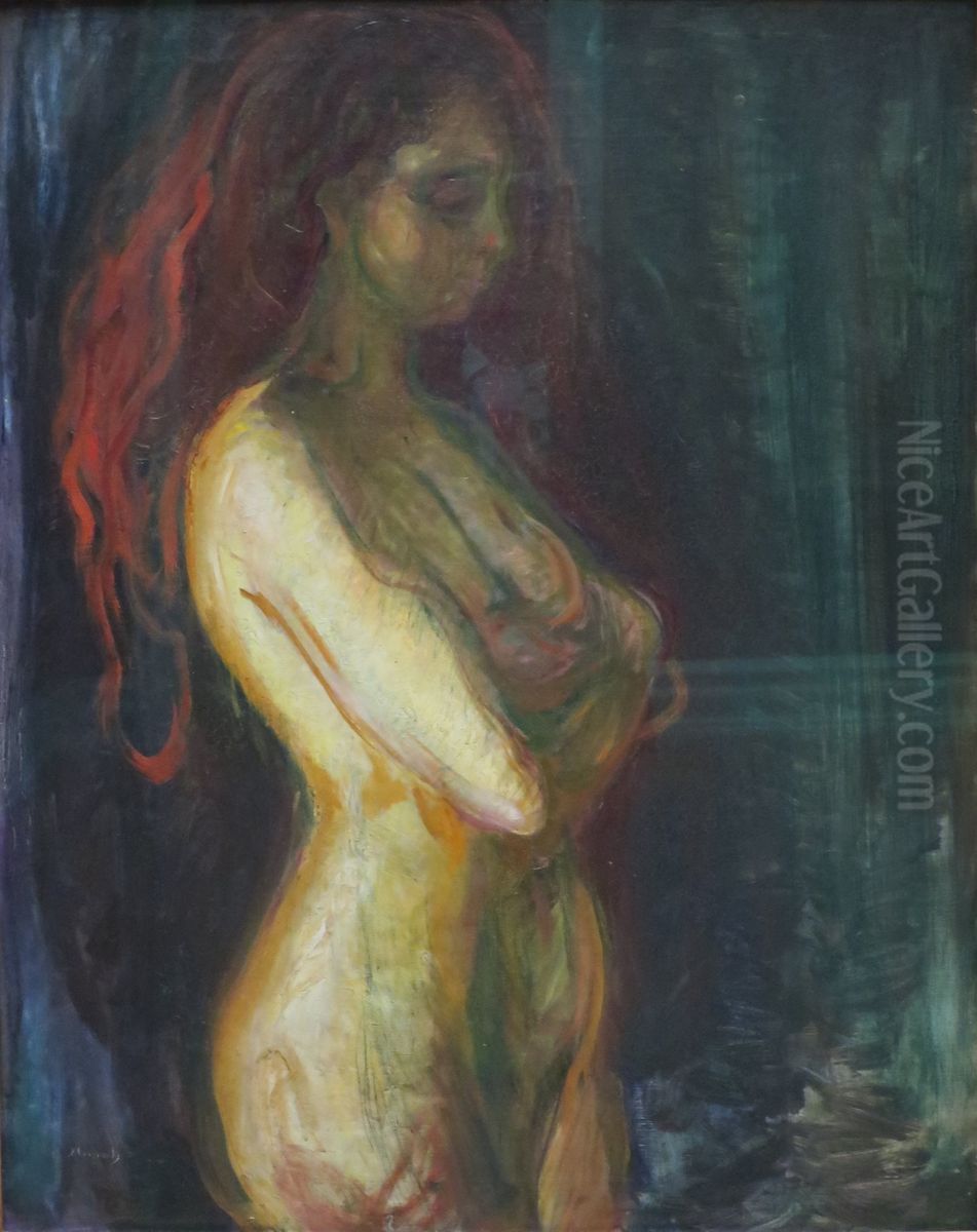 Nude in Profile towards the Right Oil Painting by Edvard Munch
