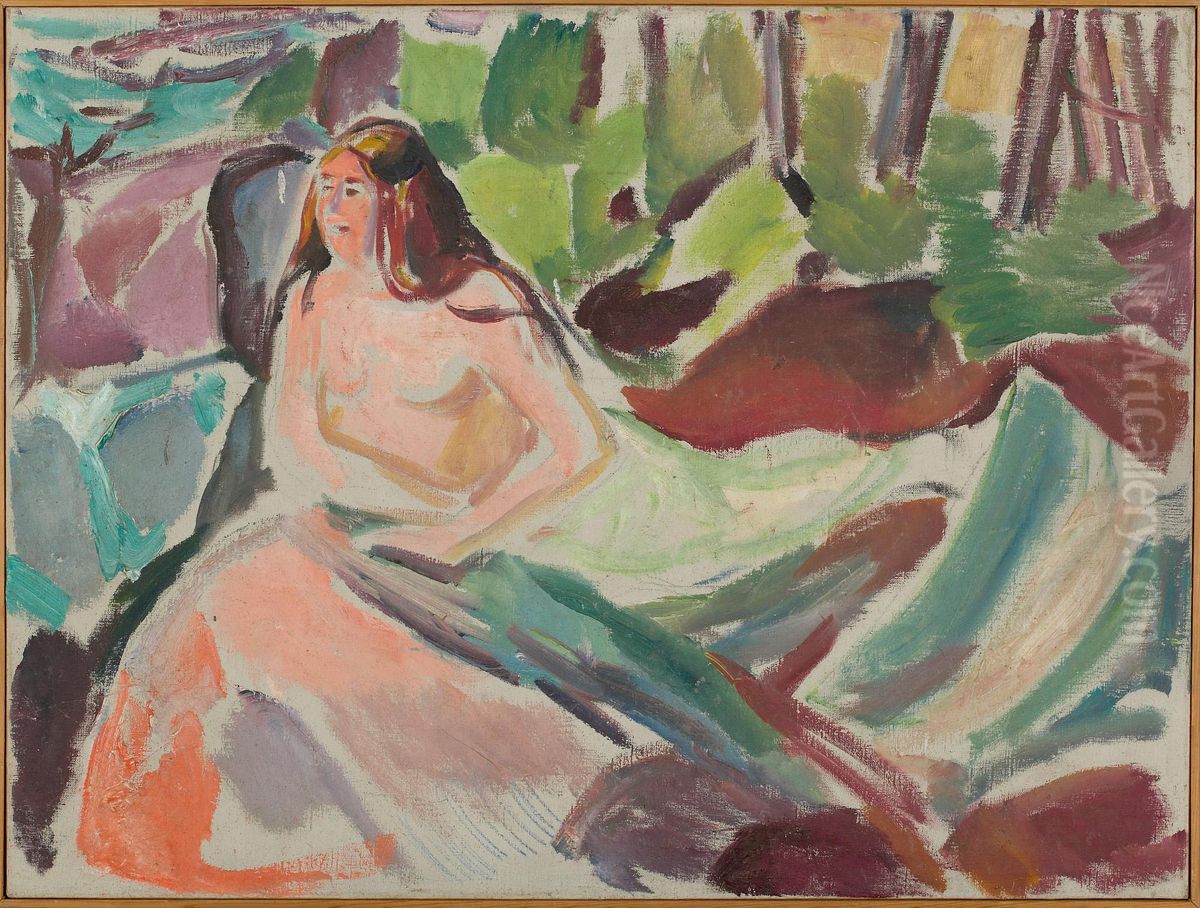 Nude in the Forest Oil Painting by Edvard Munch