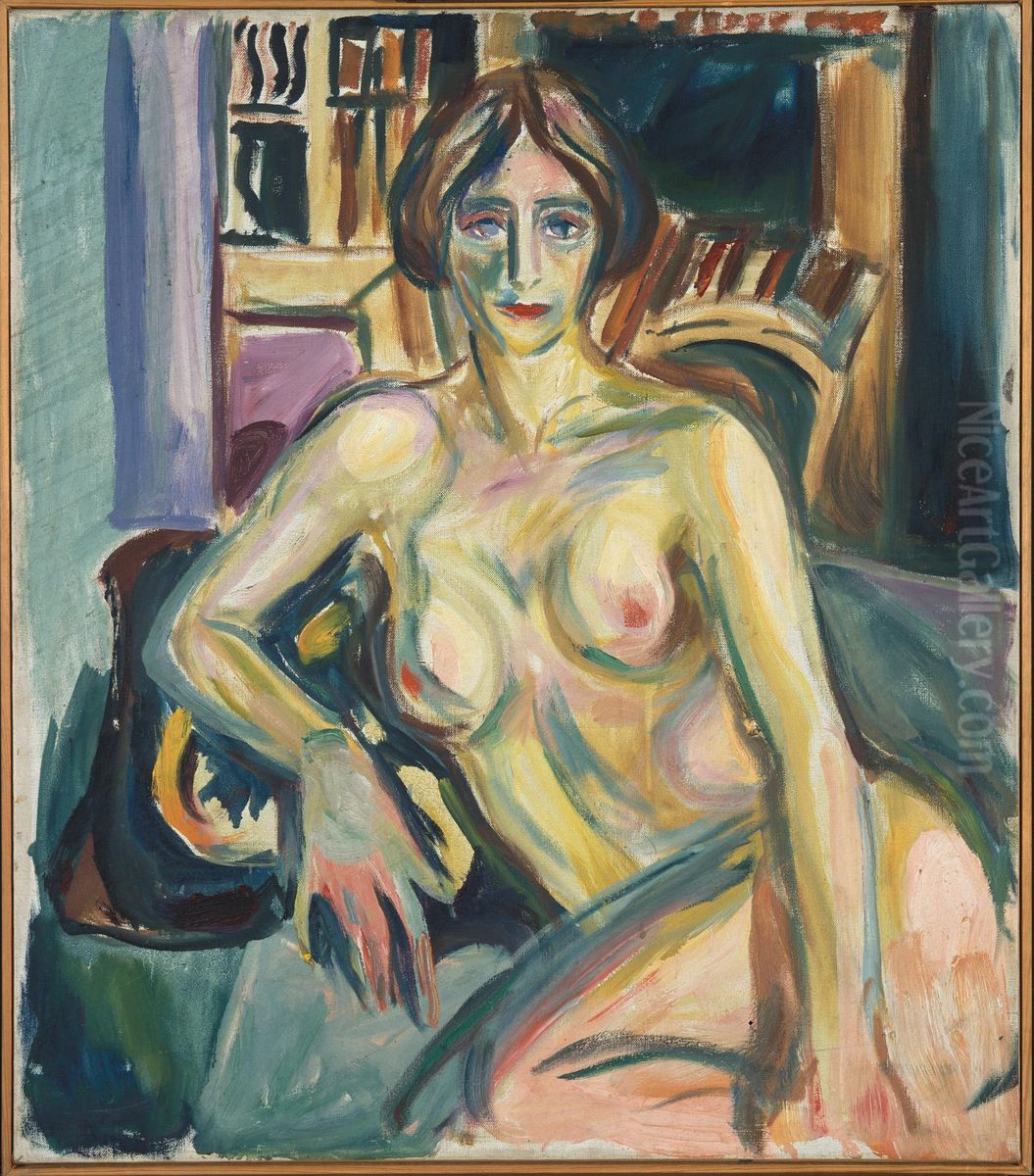 Nude, Sitting on the Couch Oil Painting by Edvard Munch
