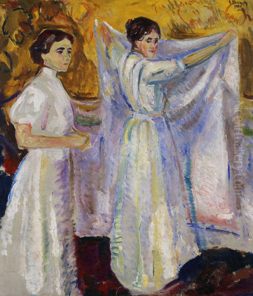 Nurses Holding a Sheet Oil Painting by Edvard Munch