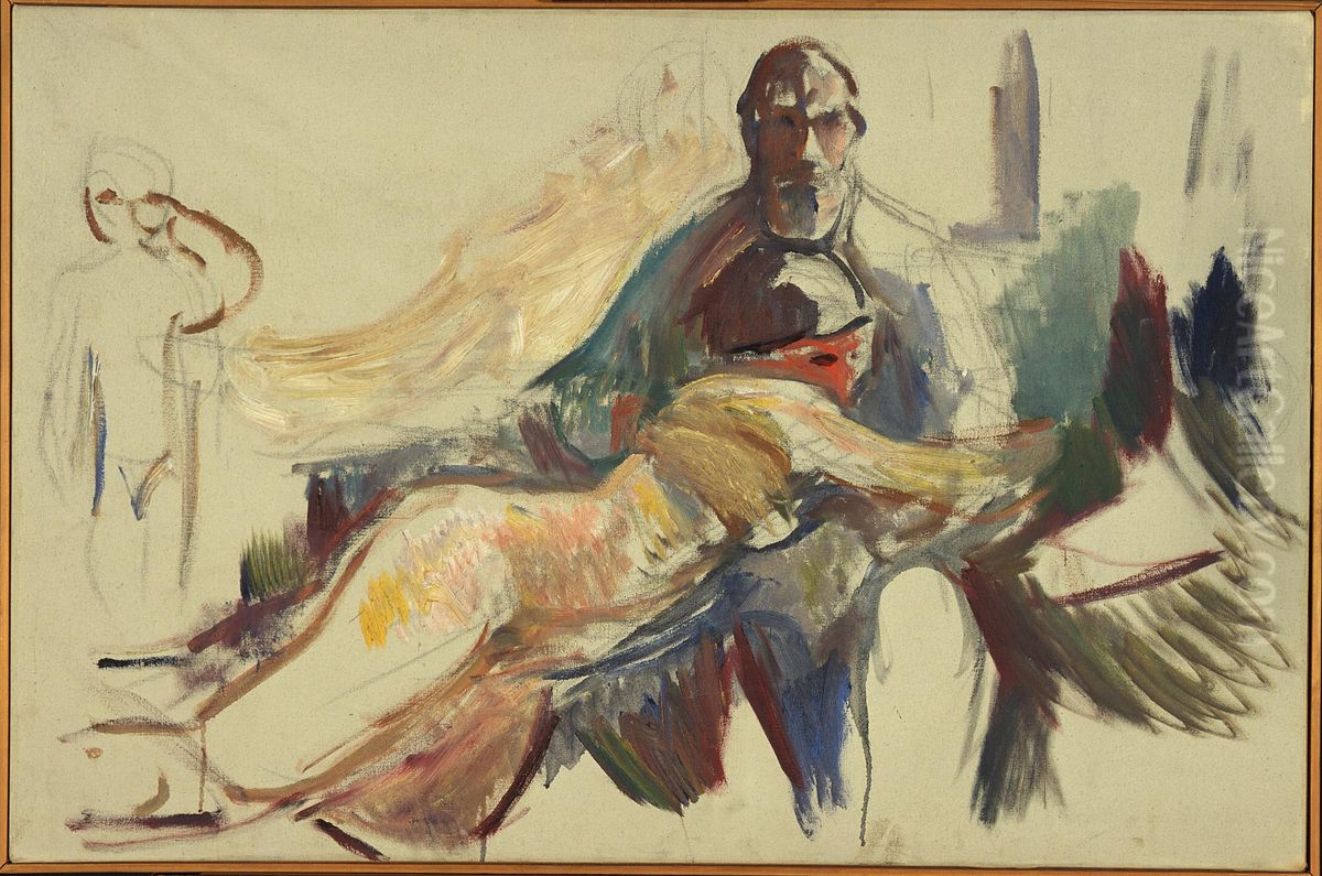 Old Man with Naked Woman on His Lap Oil Painting by Edvard Munch