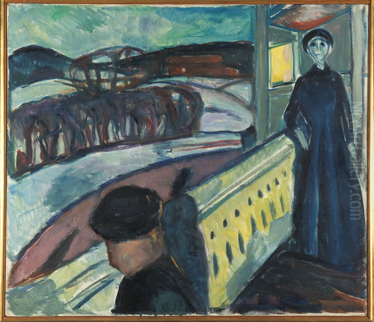 On the Veranda Stairs Oil Painting by Edvard Munch