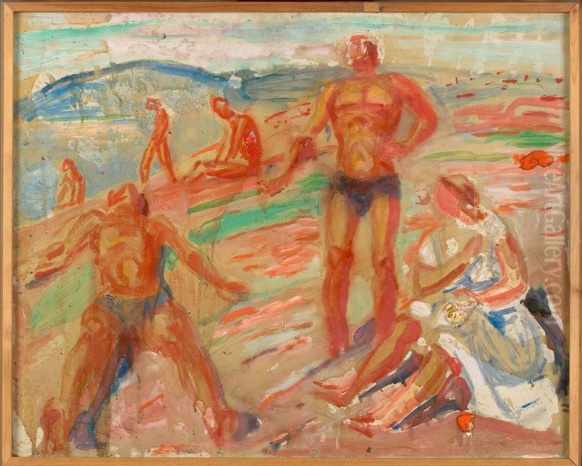 People Sunbathing Oil Painting by Edvard Munch