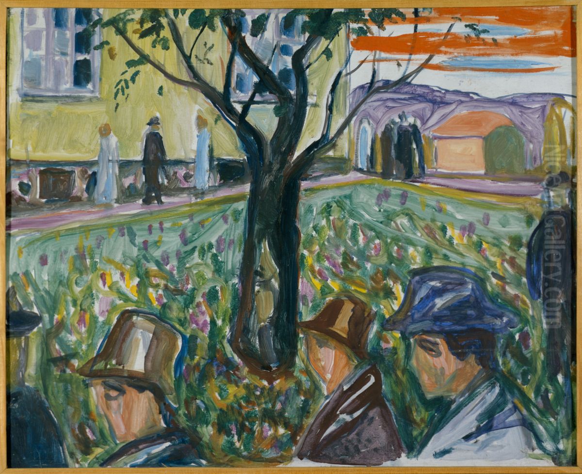 People Wandering in the Garden Oil Painting by Edvard Munch