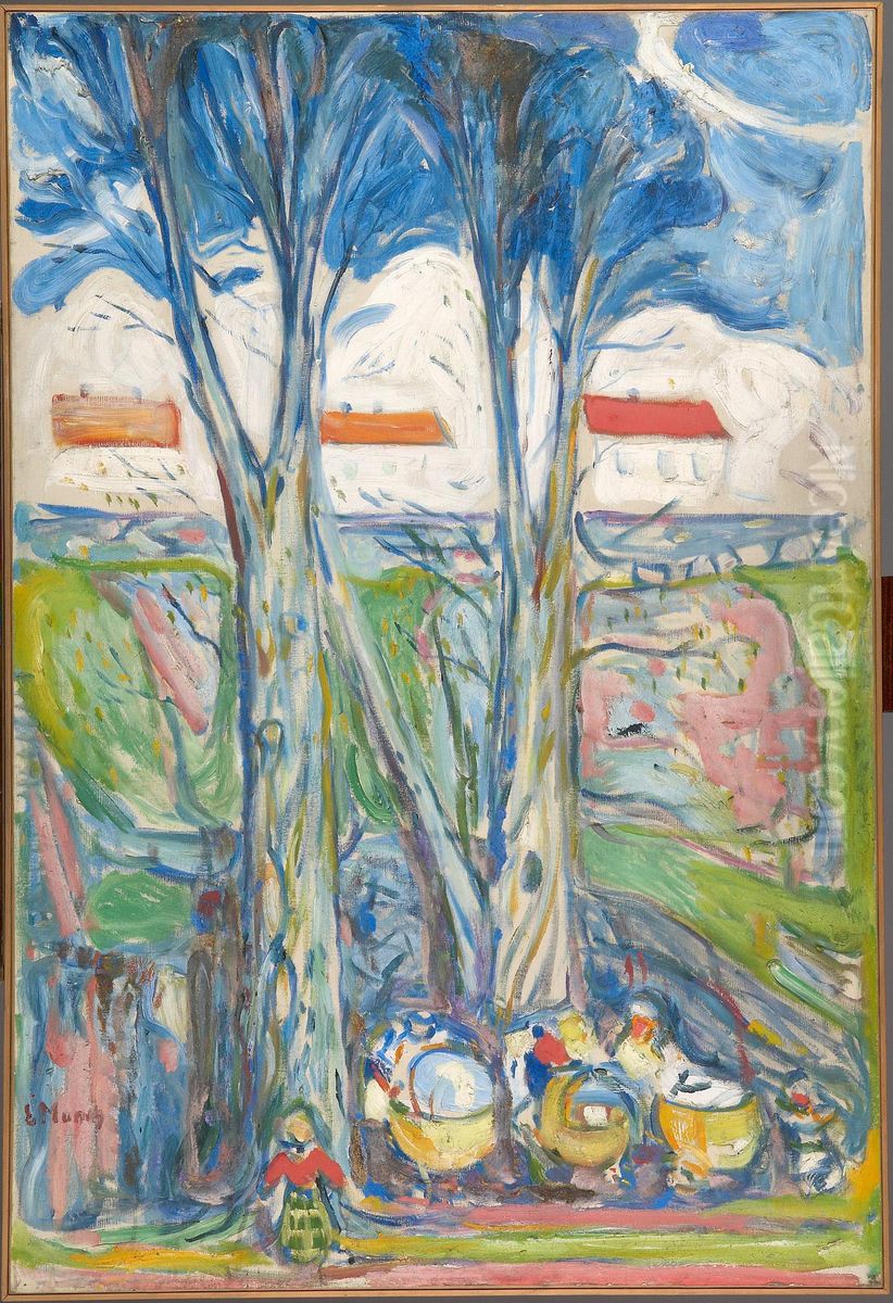 Prams under High Trees Oil Painting by Edvard Munch