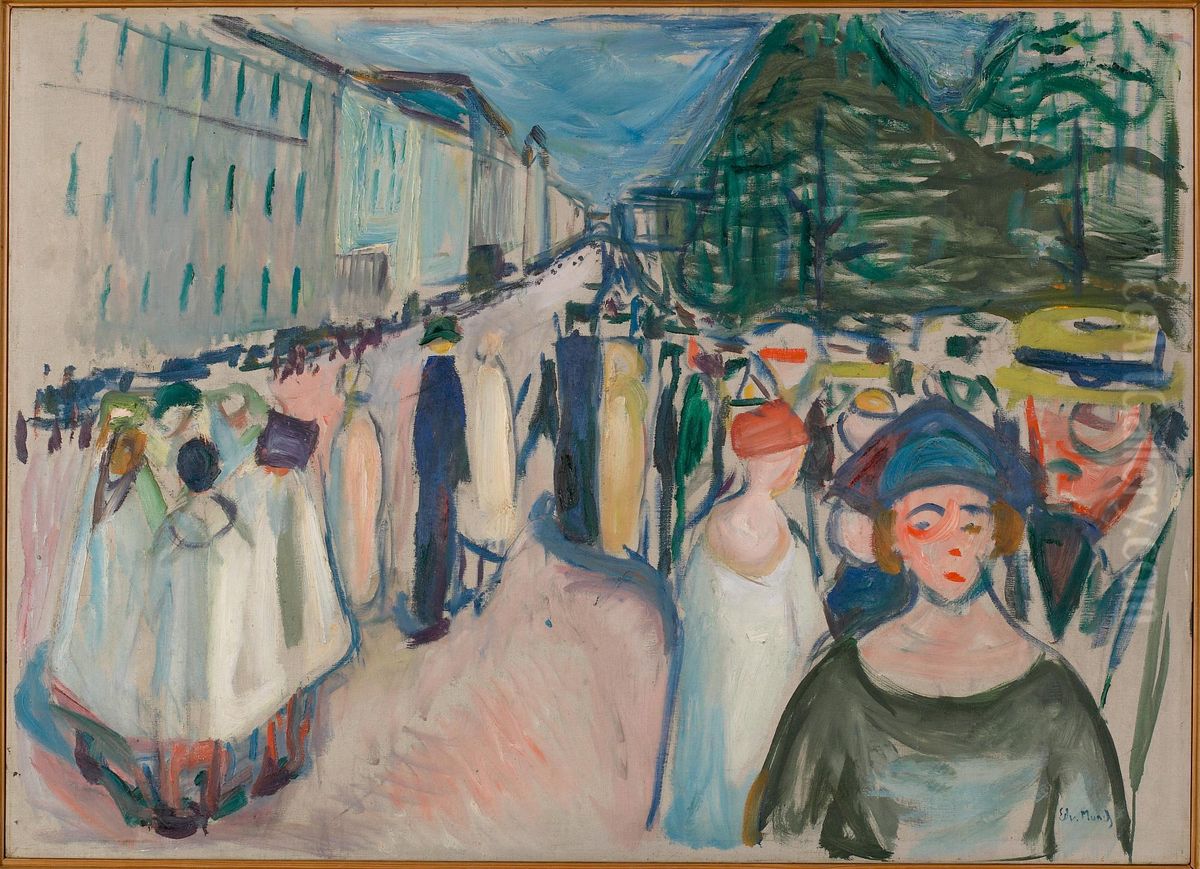 Promenade on Karl Johan Oil Painting by Edvard Munch