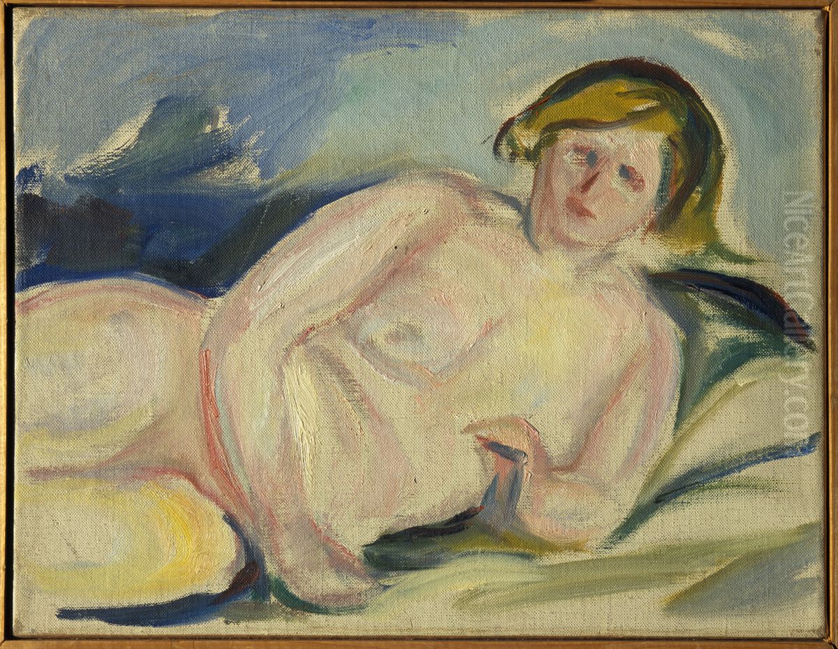 Reclining Nude Oil Painting by Edvard Munch