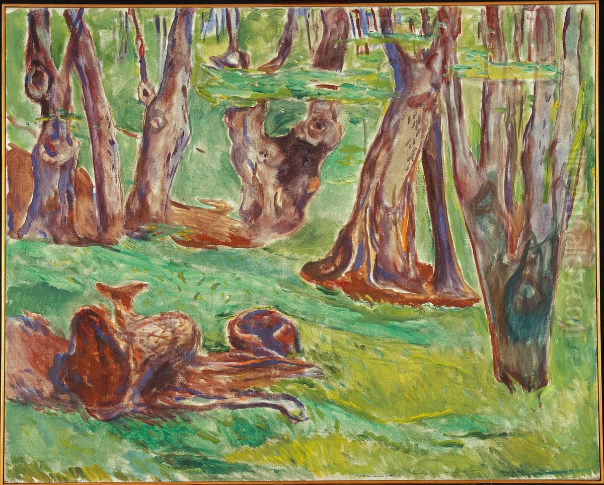 Rugged Tree Trunks in Summer Oil Painting by Edvard Munch