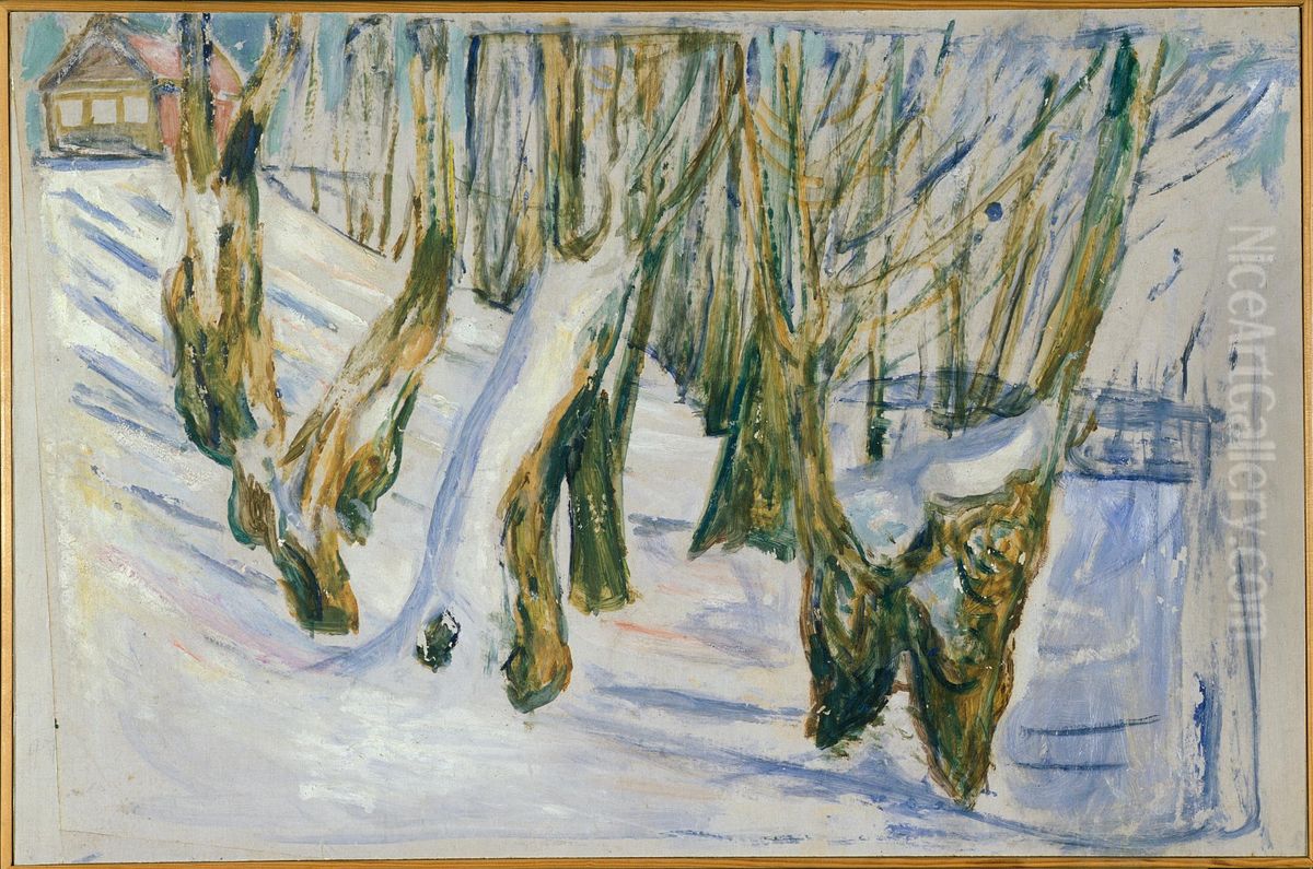 Rugged Trunks in Snow Oil Painting by Edvard Munch