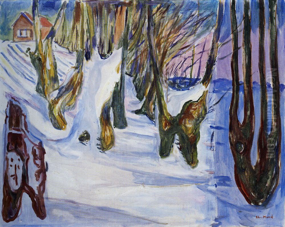 Rugged Trunks in Snow Oil Painting by Edvard Munch