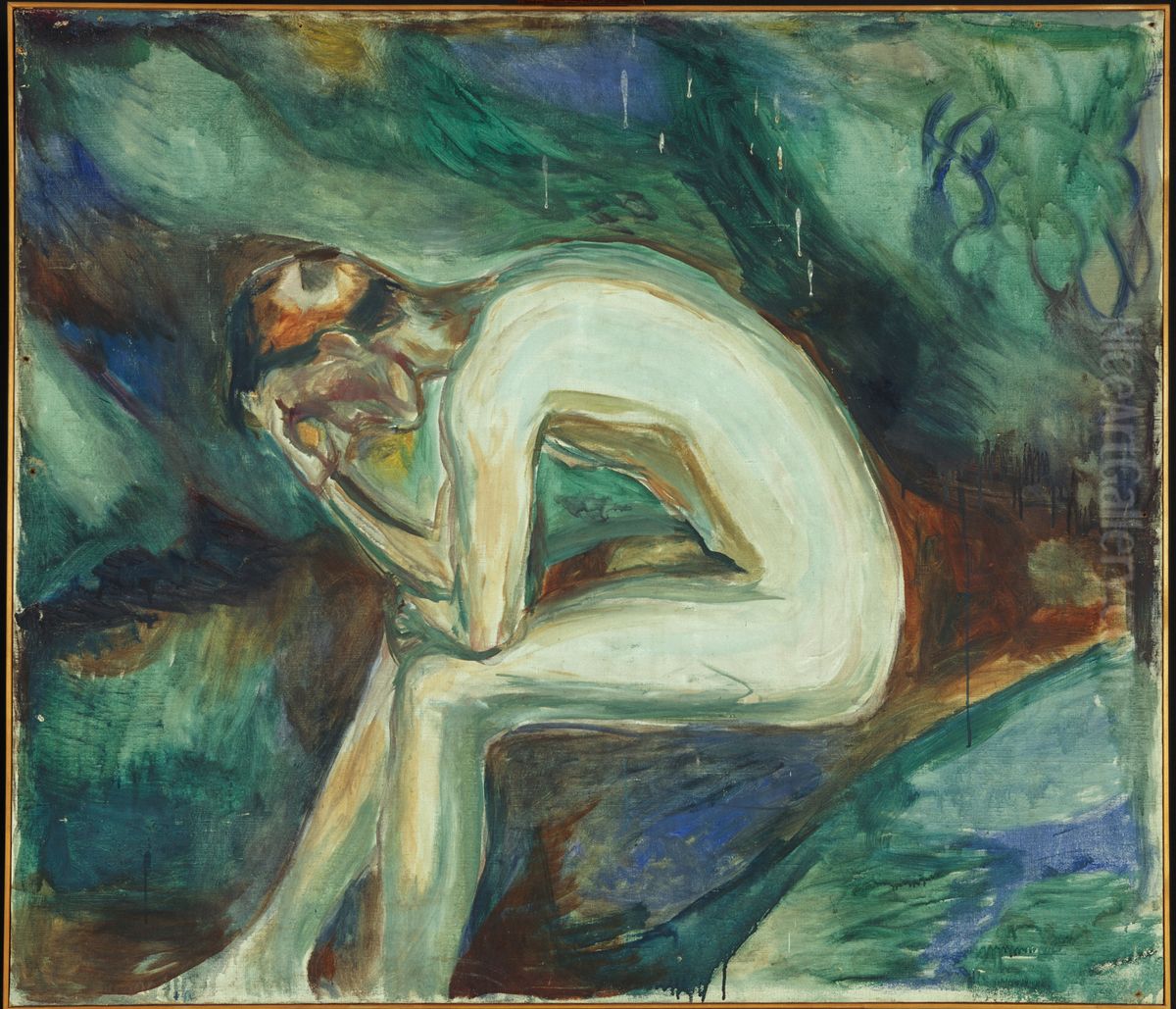 Seated Male Nude in the Forest Oil Painting by Edvard Munch