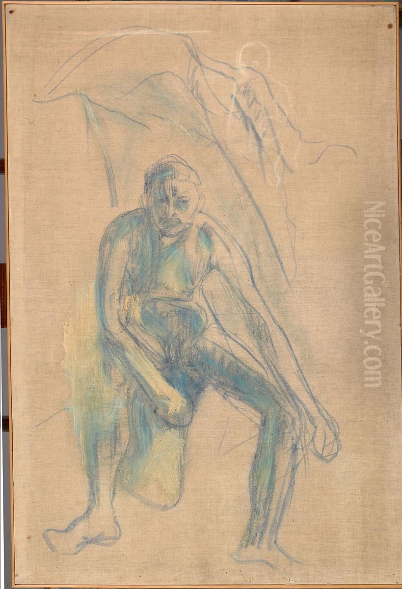 Seated Naked Man Oil Painting by Edvard Munch