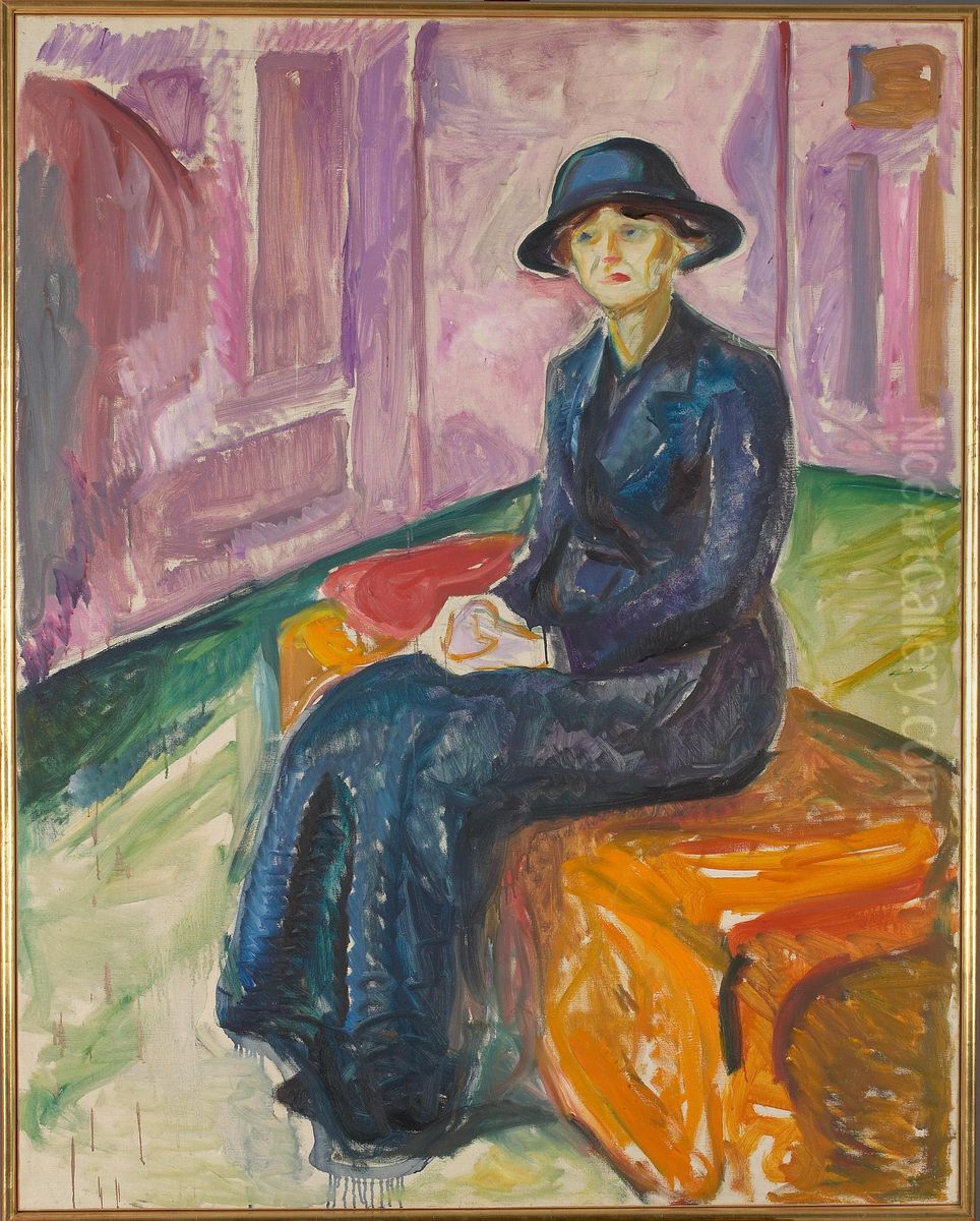Seated on a Suitcase Oil Painting by Edvard Munch