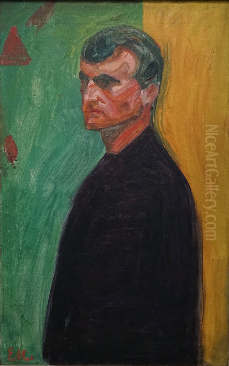 Self-Portrait against Two-Coloured Background Oil Painting by Edvard Munch