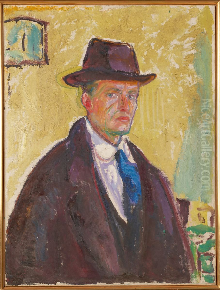 Self-Portrait in Hat and Coat Oil Painting by Edvard Munch