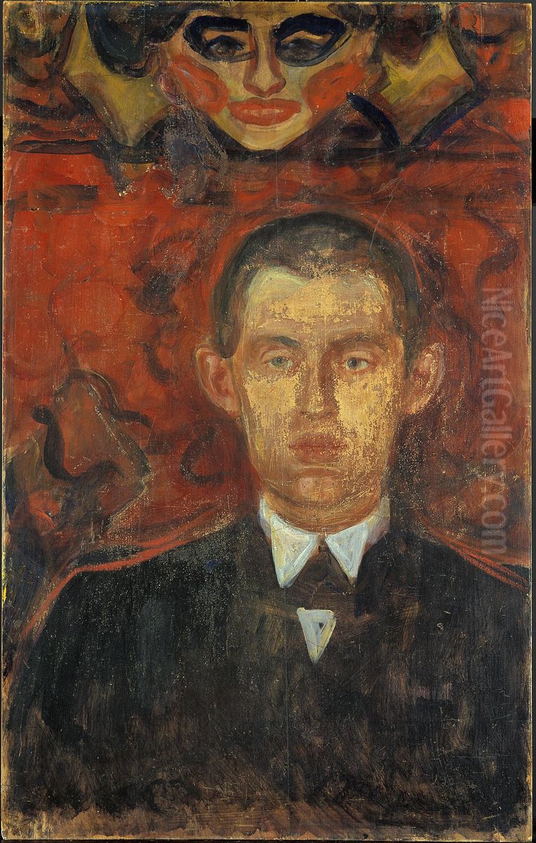 Self-Portrait under the Mask of a Woman Oil Painting by Edvard Munch