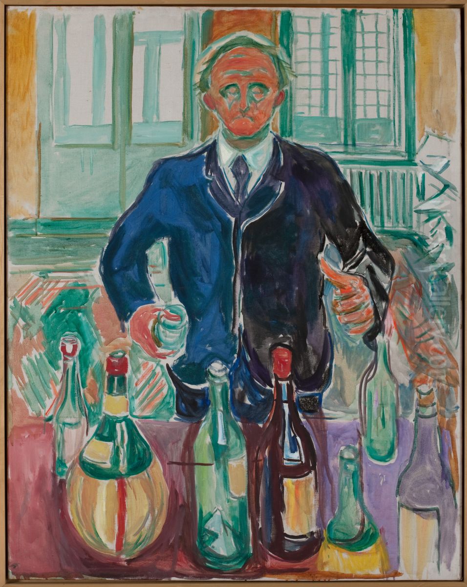 Self-Portrait with Bottles Oil Painting by Edvard Munch