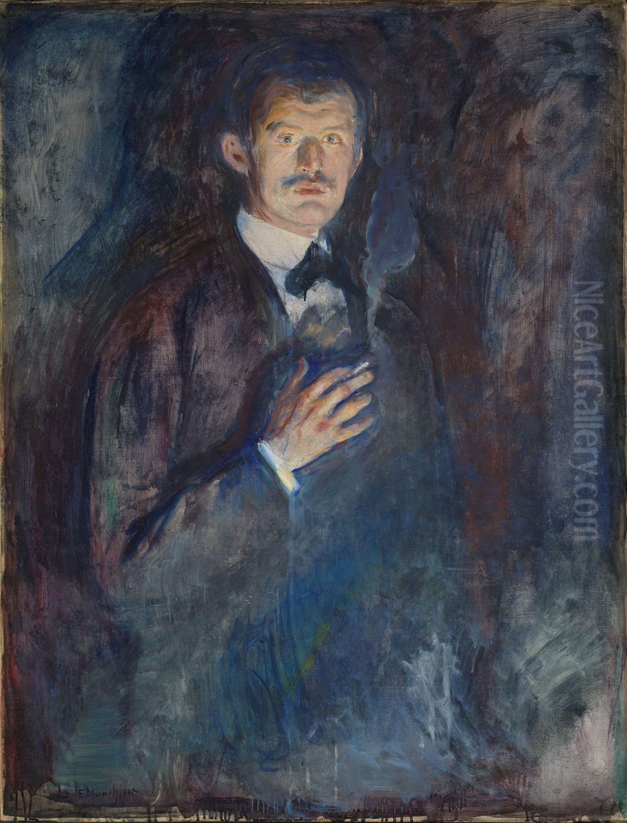 Self-Portrait with Cigarette Oil Painting by Edvard Munch