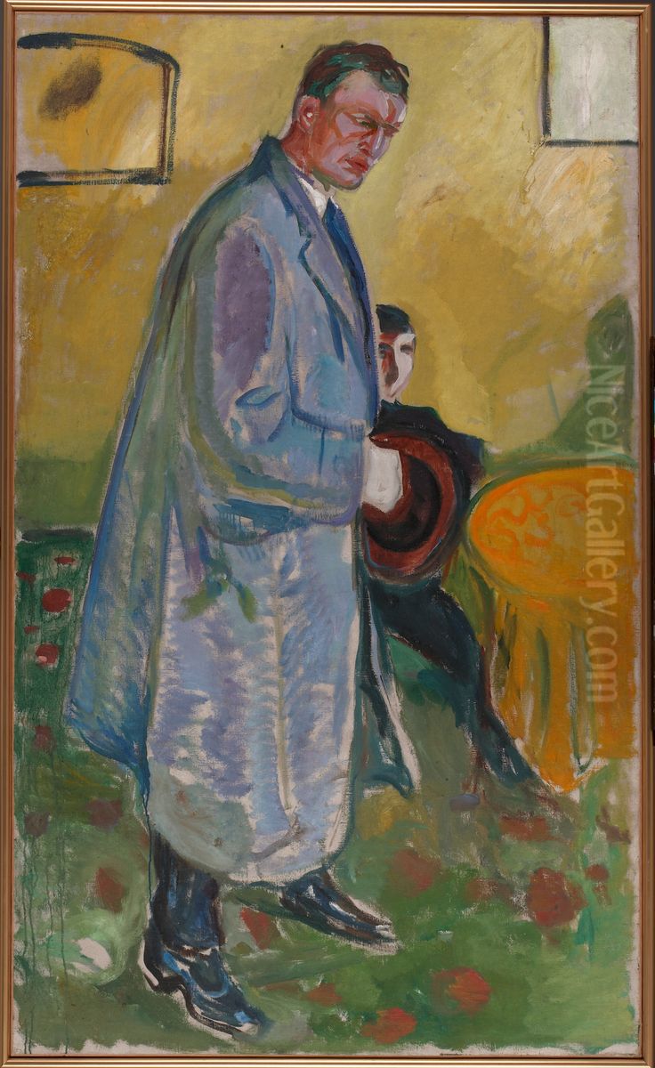 Self-Portrait with Hat and Overcoat Oil Painting by Edvard Munch