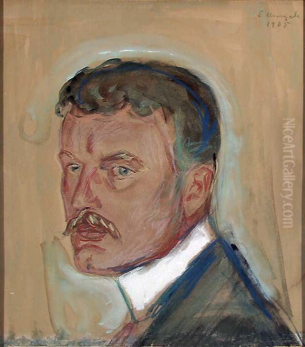 Self-Portrait with Moustache and Starched Collar Oil Painting by Edvard Munch