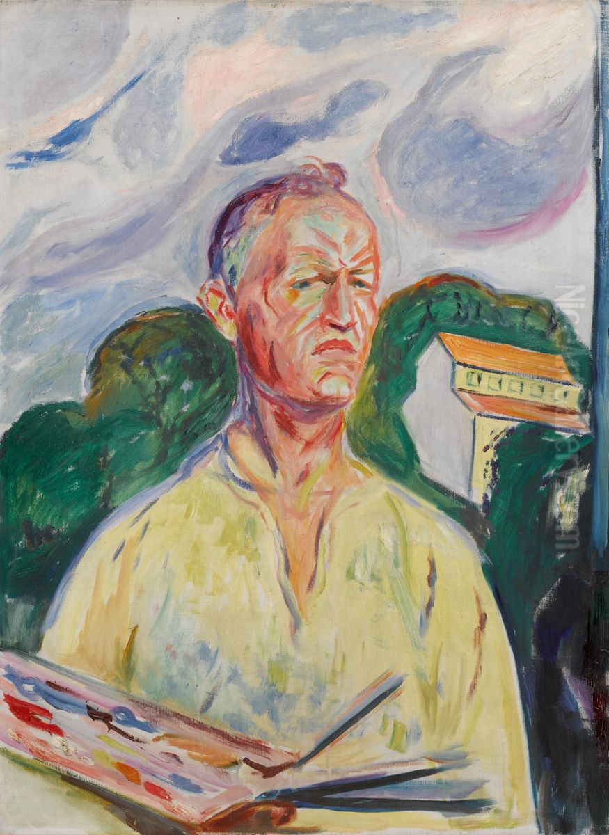 Self-Portrait with Palette Oil Painting by Edvard Munch
