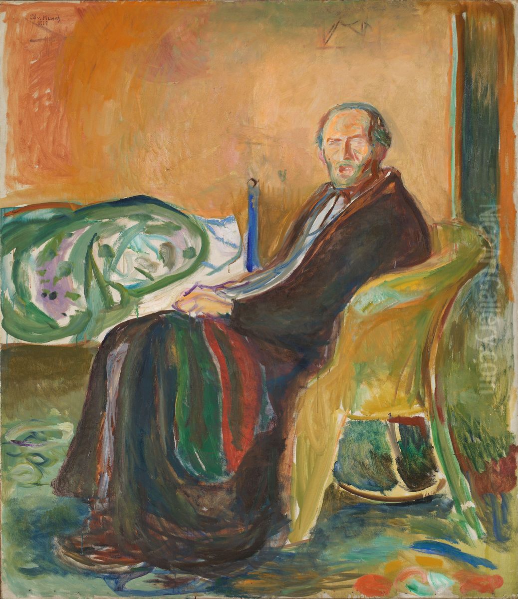 Selvportrett i spanskesyken Oil Painting by Edvard Munch