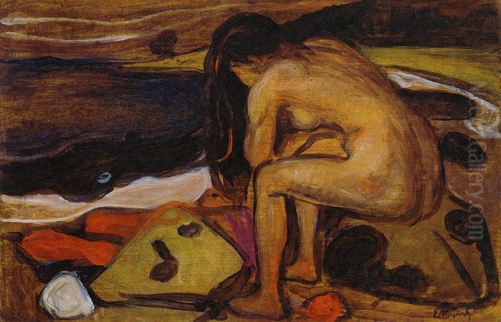 Sitting Nude by the Beach Oil Painting by Edvard Munch
