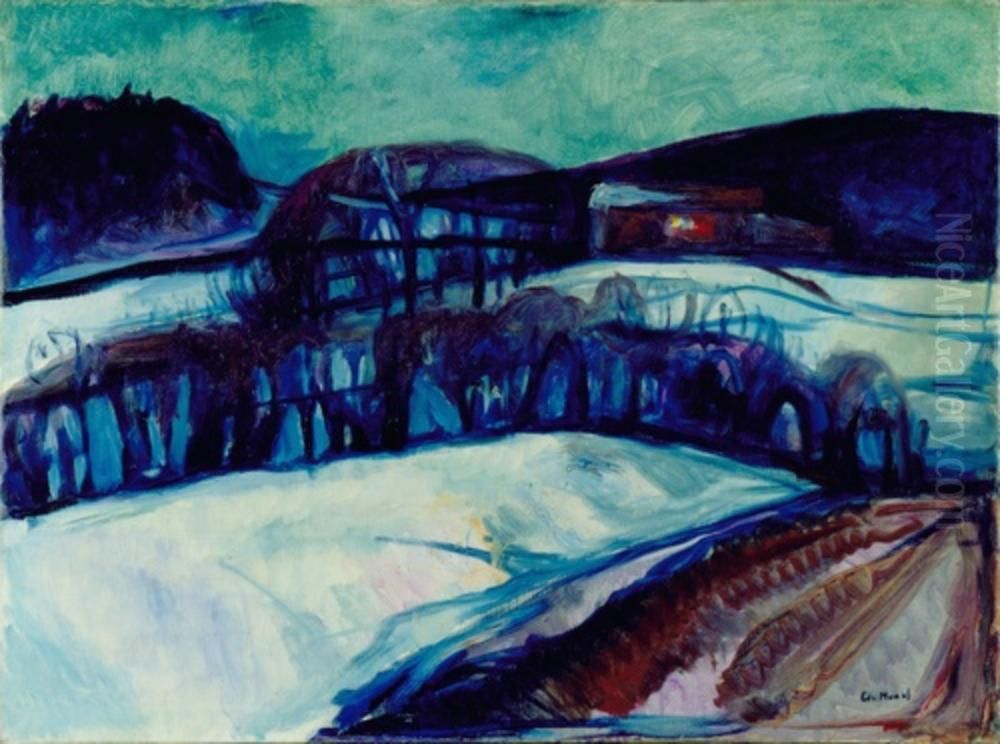 Snow Landscape at Night Oil Painting by Edvard Munch