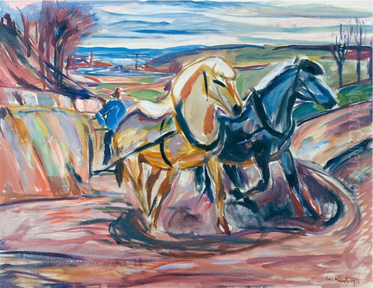 Spring Ploughing Oil Painting by Edvard Munch