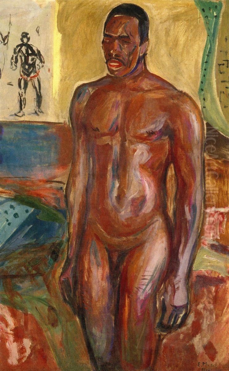 Standing Naked African Oil Painting by Edvard Munch