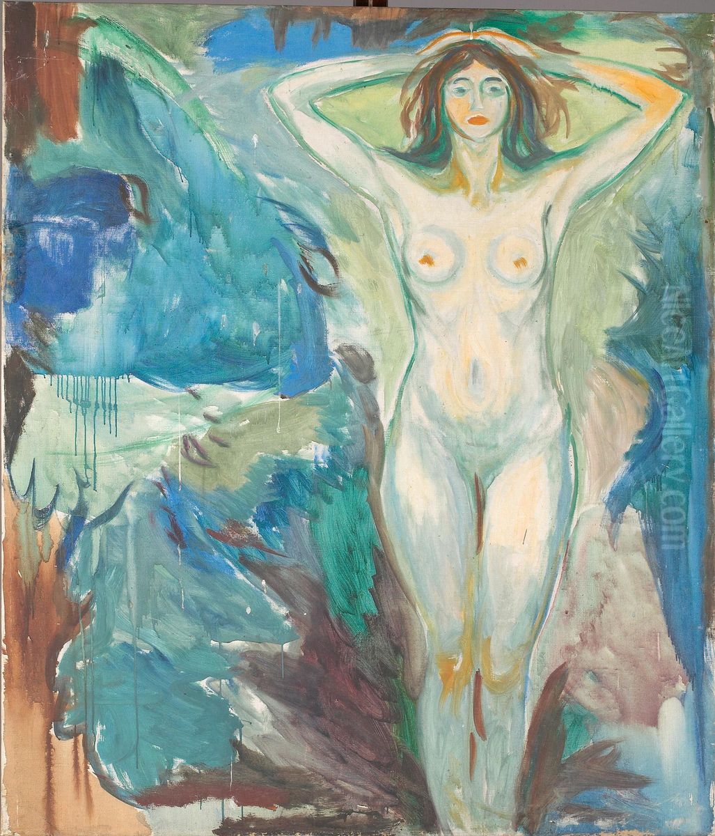 Standing Nude against Blue Background Oil Painting by Edvard Munch